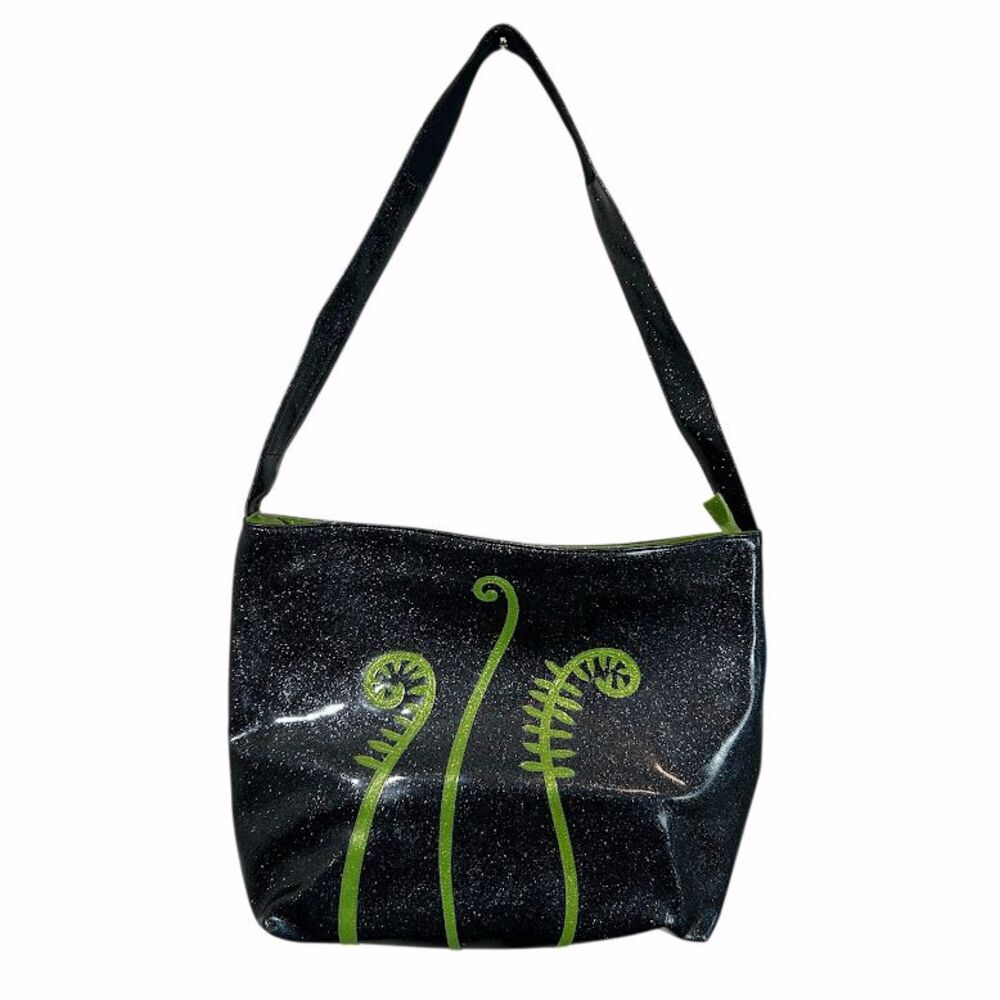 Glittersweet Vinyl Tote Glitter Bag Purse Black Green Ferns Seattle Made In USA